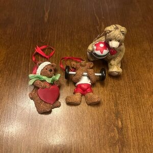 Set of Three Bear Ornaments with Red Accents
